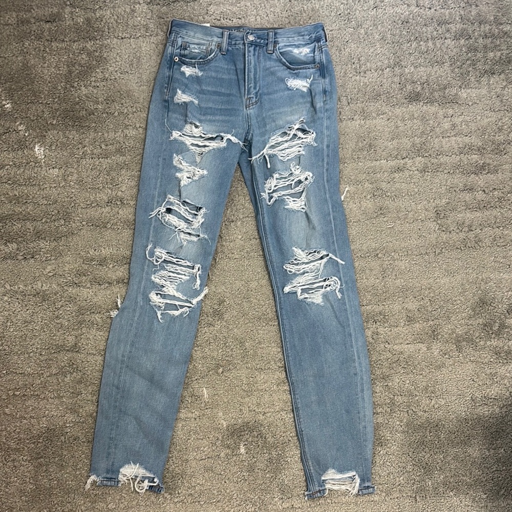 American Eagle Outfitters Blue Skinny Jeans with Distressed Details
